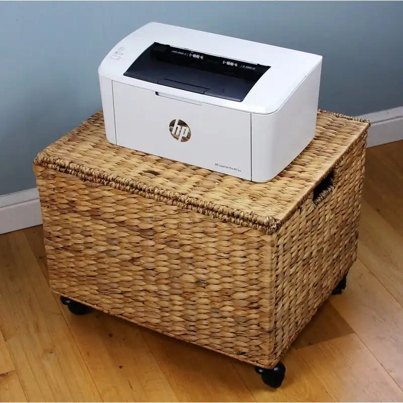 Meuble de rangement à tiroirs en osier et support d'imprimante avec roulettes
