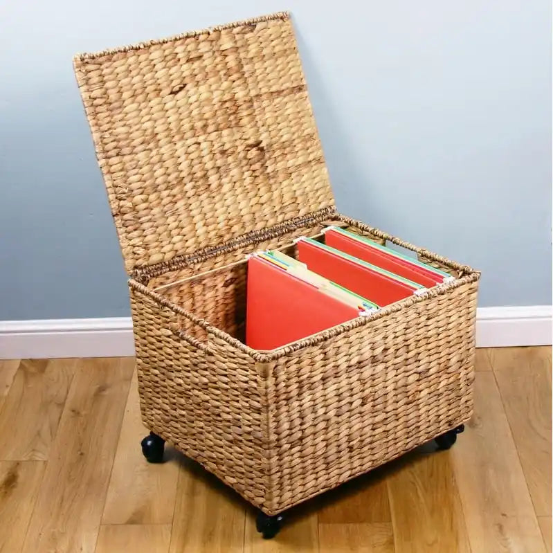 Meuble de rangement à tiroirs en osier et support d'imprimante avec roulettes