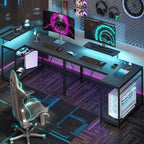 Bureau d'ordinateur réversible en forme de L avec prises de courant et support de moniteur