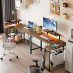 Bureau d'ordinateur réversible en forme de L avec prises de courant et support de moniteur