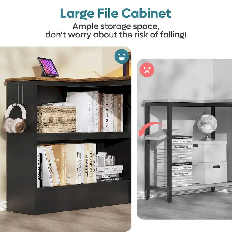 Bureau de jeu 42 pouces réversible en L avec support d'écran LED, étagères de rangement et sac