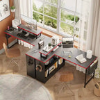Bureau de jeu 42 pouces réversible en L avec support d'écran LED, étagères de rangement et sac