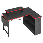 Bureau de jeu 42 pouces réversible en L avec support d'écran LED, étagères de rangement et sac