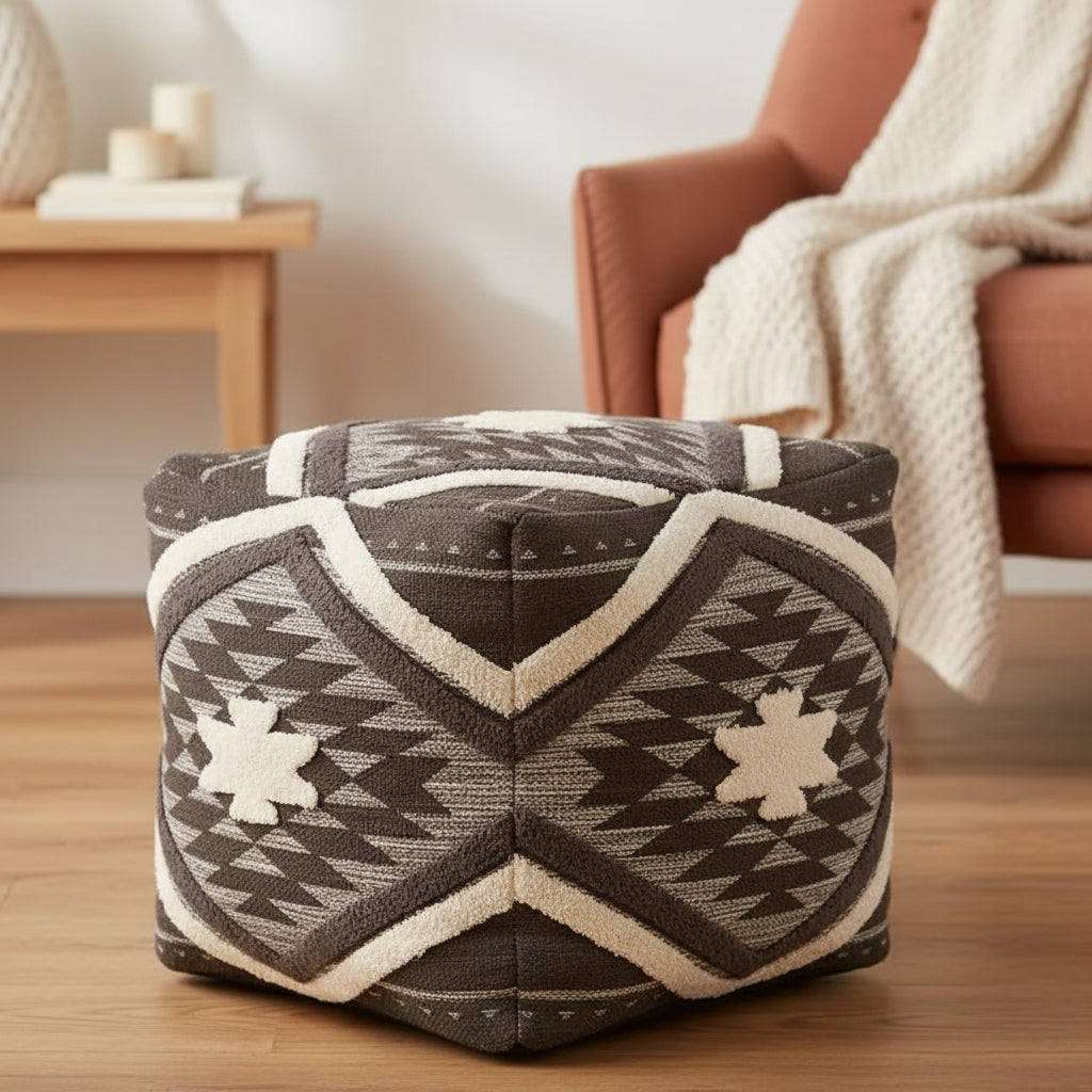 Katherine Boho Shag 18-inch Cube Pouf