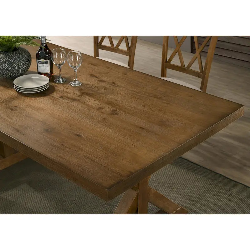 Table à manger tréteaux en bois de ferme, finition brossée bois flotté