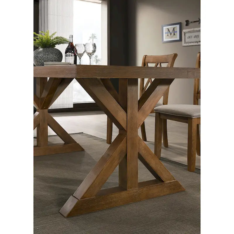 Table à manger tréteaux en bois de ferme, finition brossée bois flotté