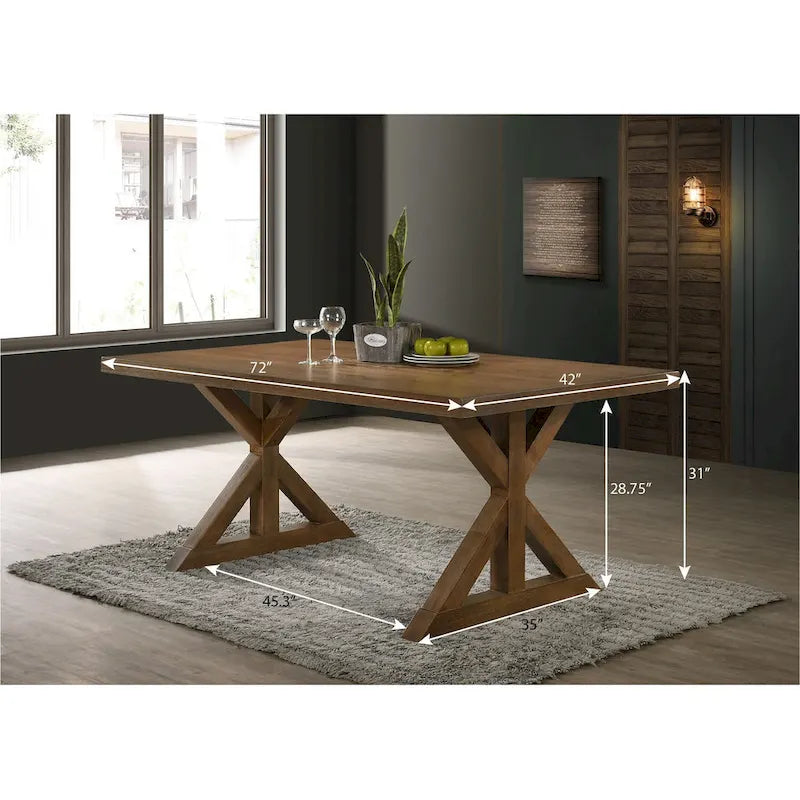 Table à manger tréteaux en bois de ferme, finition brossée bois flotté