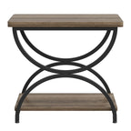 Table d'appoint de chevet à deux niveaux rectangulaire en bois et métal
