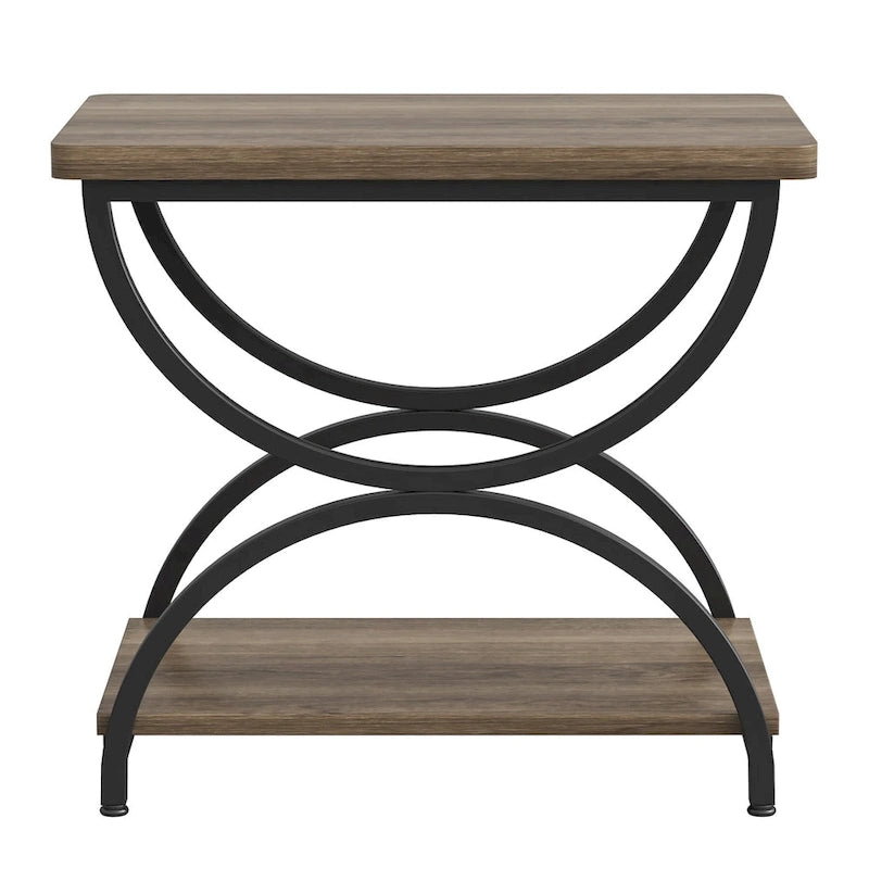 Table d'appoint de chevet à deux niveaux rectangulaire en bois et métal