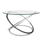 Table basse ronde en verre trempé avec piètement croisé