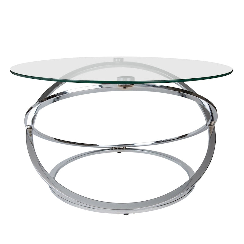 Table basse ronde en verre trempé avec piètement croisé