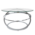 Table basse ronde en verre trempé avec piètement croisé