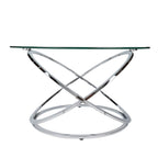 Table basse ronde en verre trempé avec piètement croisé