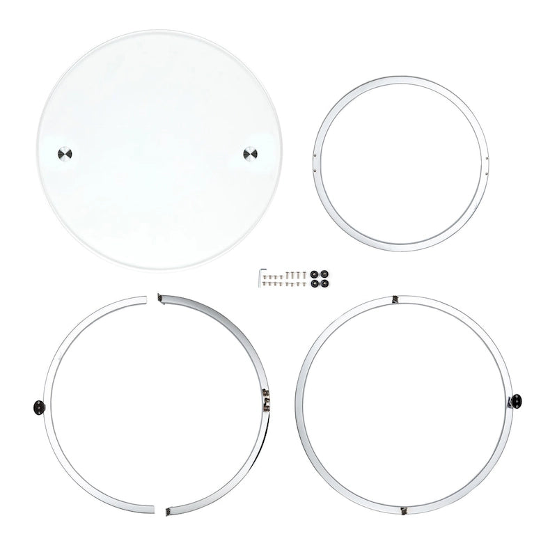 Table basse ronde en verre trempé avec piètement croisé
