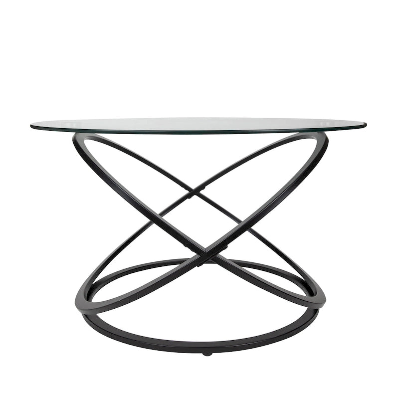 Table basse ronde en verre trempé avec piètement croisé