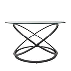 Table basse ronde en verre trempé avec piètement croisé