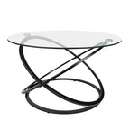 Table basse ronde en verre trempé avec piètement croisé