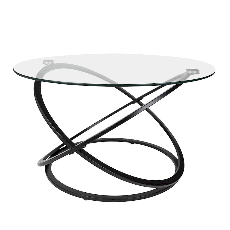Table basse ronde en verre trempé avec piètement croisé