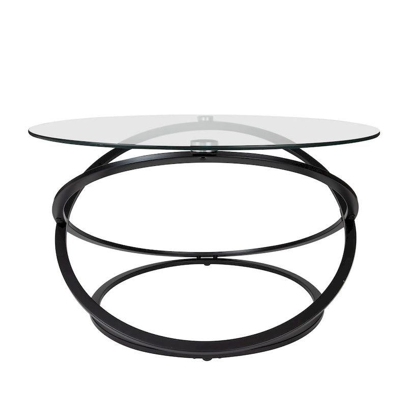 Table basse ronde en verre trempé avec piètement croisé