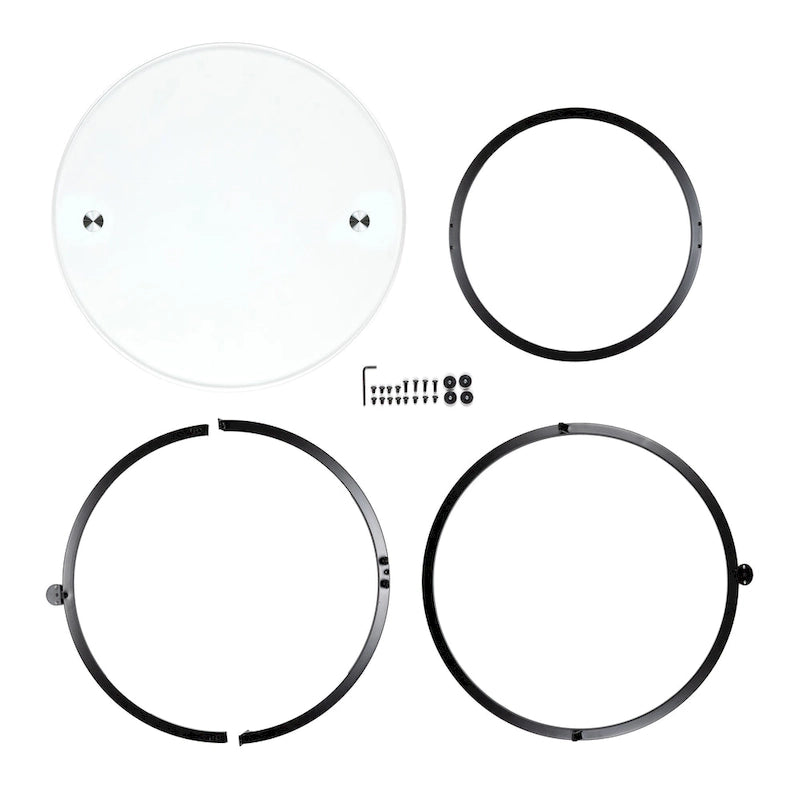 Table basse ronde en verre trempé avec piètement croisé