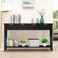 Console moderne avec 4 tiroirs, Table de canapé longue et étroite avec étagère ouverte, Console d'entrée en bois avec rangement