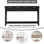 Console moderne avec 4 tiroirs, Table de canapé longue et étroite avec étagère ouverte, Console d'entrée en bois avec rangement