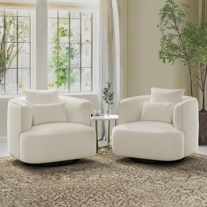 Fauteuil d'appoint pivotant en tissu mélangé, fauteuil de salon moderne en forme de tonneau - 32,7 L x 32,7 P x 26,8 H