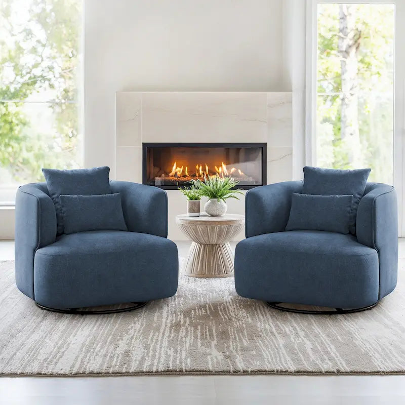 Fauteuil d'appoint pivotant en tissu mélangé, fauteuil de salon moderne en forme de tonneau - 32,7 L x 32,7 P x 26,8 H