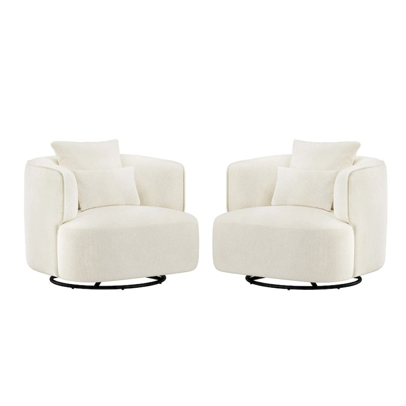 Fauteuil d'appoint pivotant en tissu mélangé, fauteuil de salon moderne en forme de tonneau - 32,7 L x 32,7 P x 26,8 H