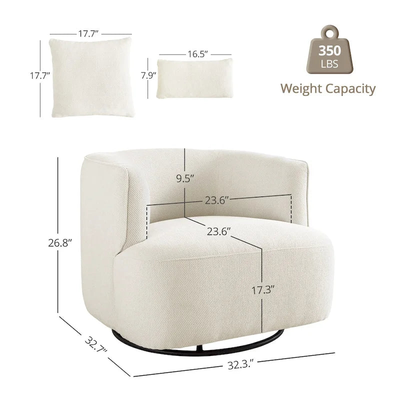Fauteuil d'appoint pivotant en tissu mélangé, fauteuil de salon moderne en forme de tonneau - 32,7 L x 32,7 P x 26,8 H
