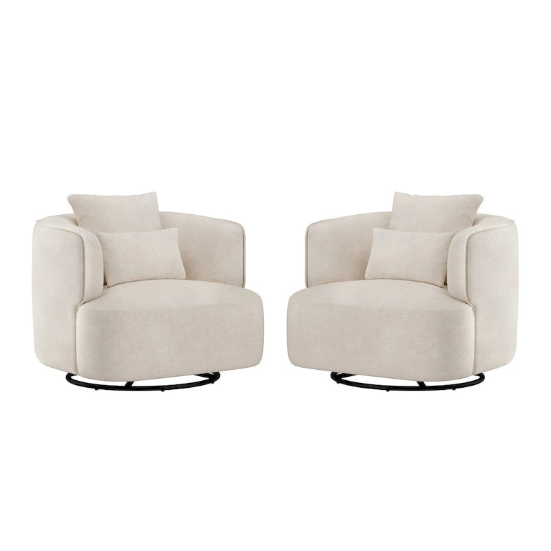 Fauteuil d'appoint pivotant en tissu mélangé, fauteuil de salon moderne en forme de tonneau - 32,7 L x 32,7 P x 26,8 H