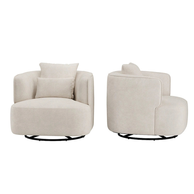 Fauteuil d'appoint pivotant en tissu mélangé, fauteuil de salon moderne en forme de tonneau - 32,7 L x 32,7 P x 26,8 H