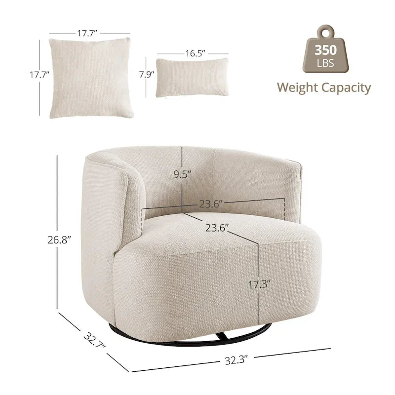 Fauteuil d'appoint pivotant en tissu mélangé, fauteuil de salon moderne en forme de tonneau - 32,7 L x 32,7 P x 26,8 H