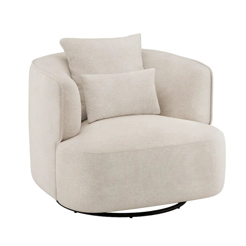 Fauteuil d'appoint pivotant en tissu mélangé, fauteuil de salon moderne en forme de tonneau - 32,7 L x 32,7 P x 26,8 H