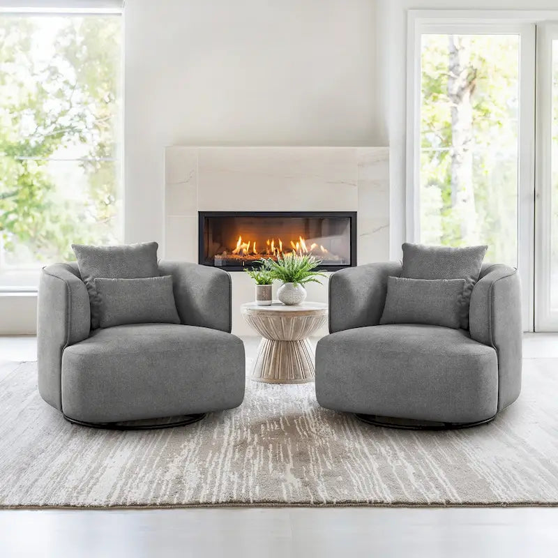 Fauteuil d'appoint pivotant en tissu mélangé, fauteuil de salon moderne en forme de tonneau - 32,7 L x 32,7 P x 26,8 H