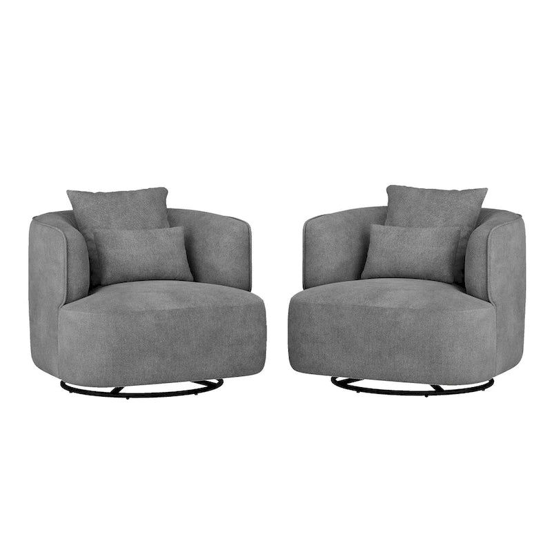Fauteuil d'appoint pivotant en tissu mélangé, fauteuil de salon moderne en forme de tonneau - 32,7 L x 32,7 P x 26,8 H