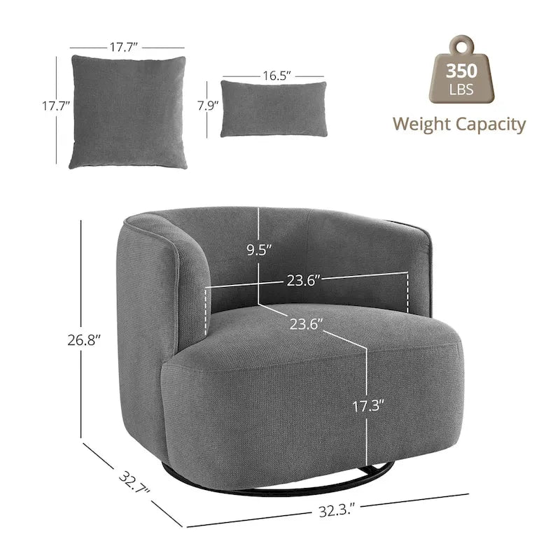Fauteuil d'appoint pivotant en tissu mélangé, fauteuil de salon moderne en forme de tonneau - 32,7 L x 32,7 P x 26,8 H