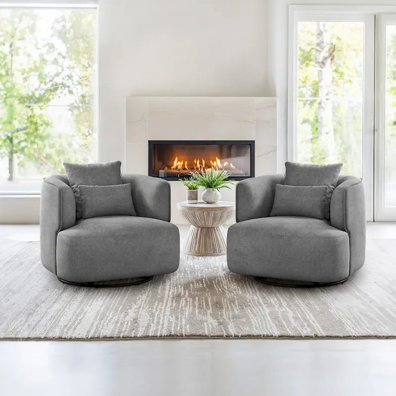 Fauteuil d'appoint pivotant en tissu mélangé, fauteuil de salon moderne en forme de tonneau - 32,7 L x 32,7 P x 26,8 H