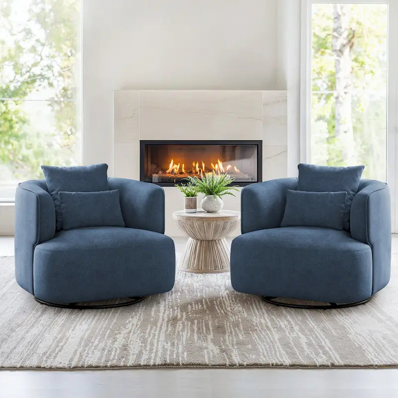 Fauteuil d'appoint pivotant en tissu mélangé, fauteuil de salon moderne en forme de tonneau - 32,7 L x 32,7 P x 26,8 H