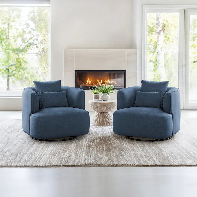 Fauteuil d'appoint pivotant en tissu mélangé, fauteuil de salon moderne en forme de tonneau - 32,7 L x 32,7 P x 26,8 H