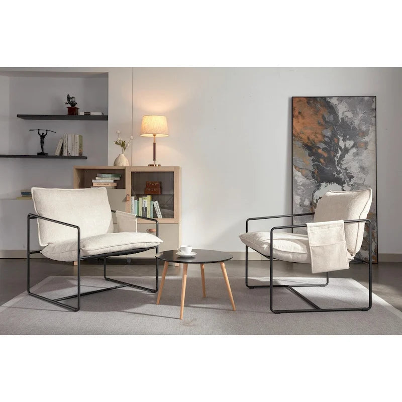 Fauteuils suspendus rembourrés avec pochettes latérales, structure métallique