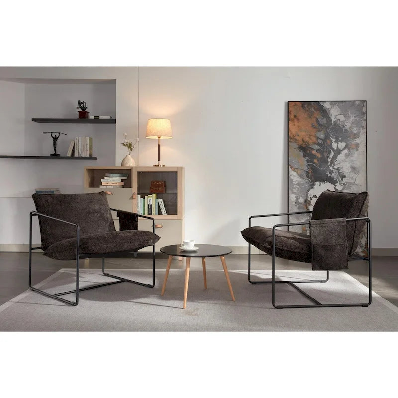 Fauteuils suspendus rembourrés avec pochettes latérales, structure métallique