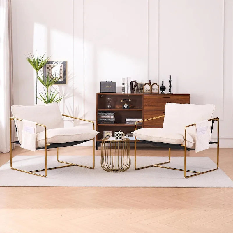 Fauteuils suspendus rembourrés avec pochettes latérales, structure métallique