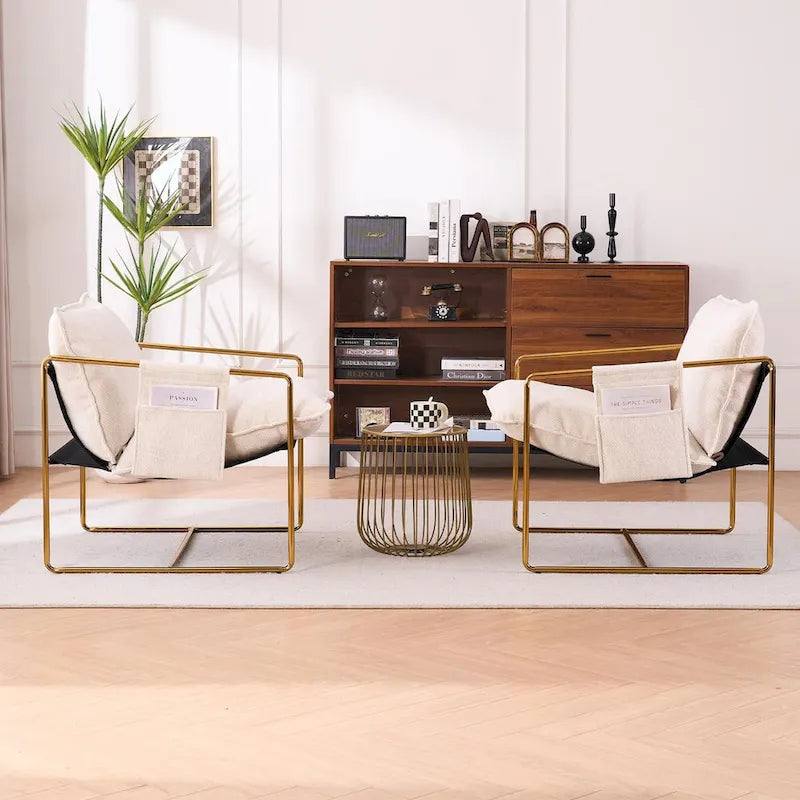 Fauteuils suspendus rembourrés avec pochettes latérales, structure métallique