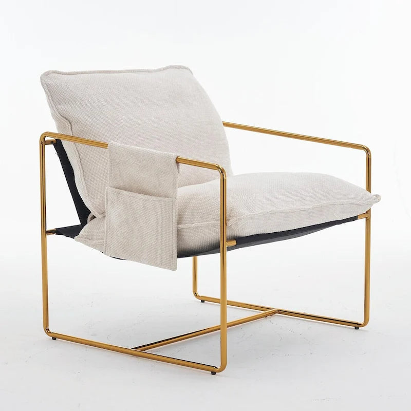 Fauteuils suspendus rembourrés avec pochettes latérales, structure métallique
