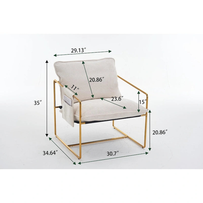 Fauteuils suspendus rembourrés avec pochettes latérales, structure métallique