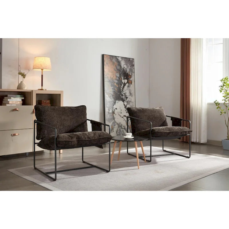Fauteuils suspendus rembourrés avec pochettes latérales, structure métallique