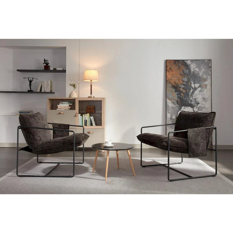 Fauteuils suspendus rembourrés avec pochettes latérales, structure métallique