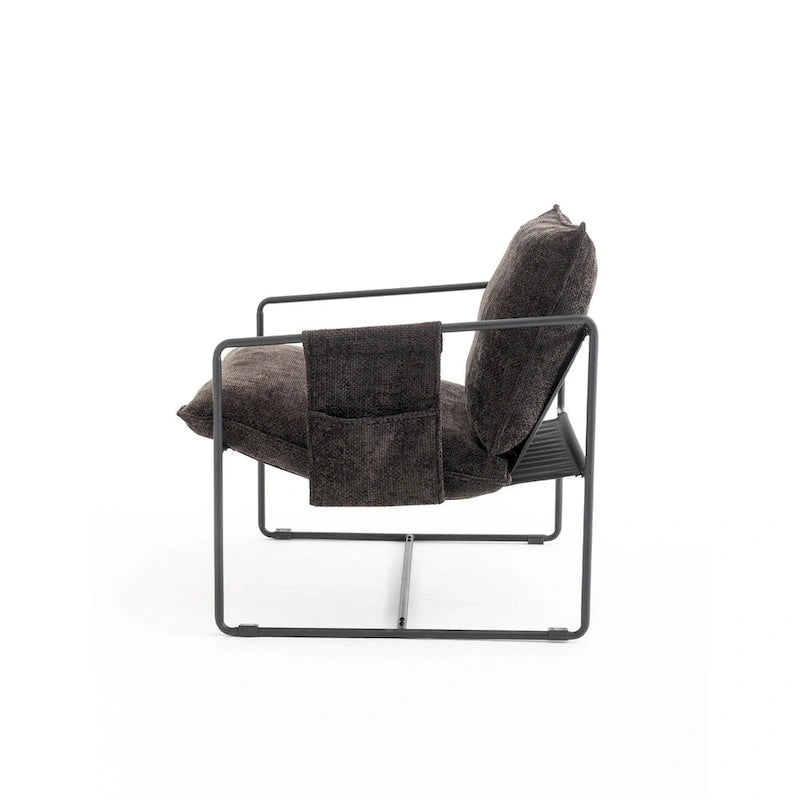 Fauteuils suspendus rembourrés avec pochettes latérales, structure métallique