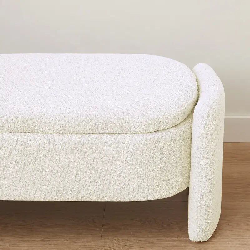 Banc de rangement ottoman ovale 3D en tissu polaire d'agneau, avec grand espace de rangement pour le salon, l'entrée et la chambre à coucher